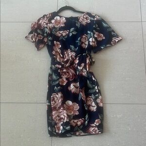 Charlie Holiday Navy Floral Wrap Mini Dress Tie Waist XS